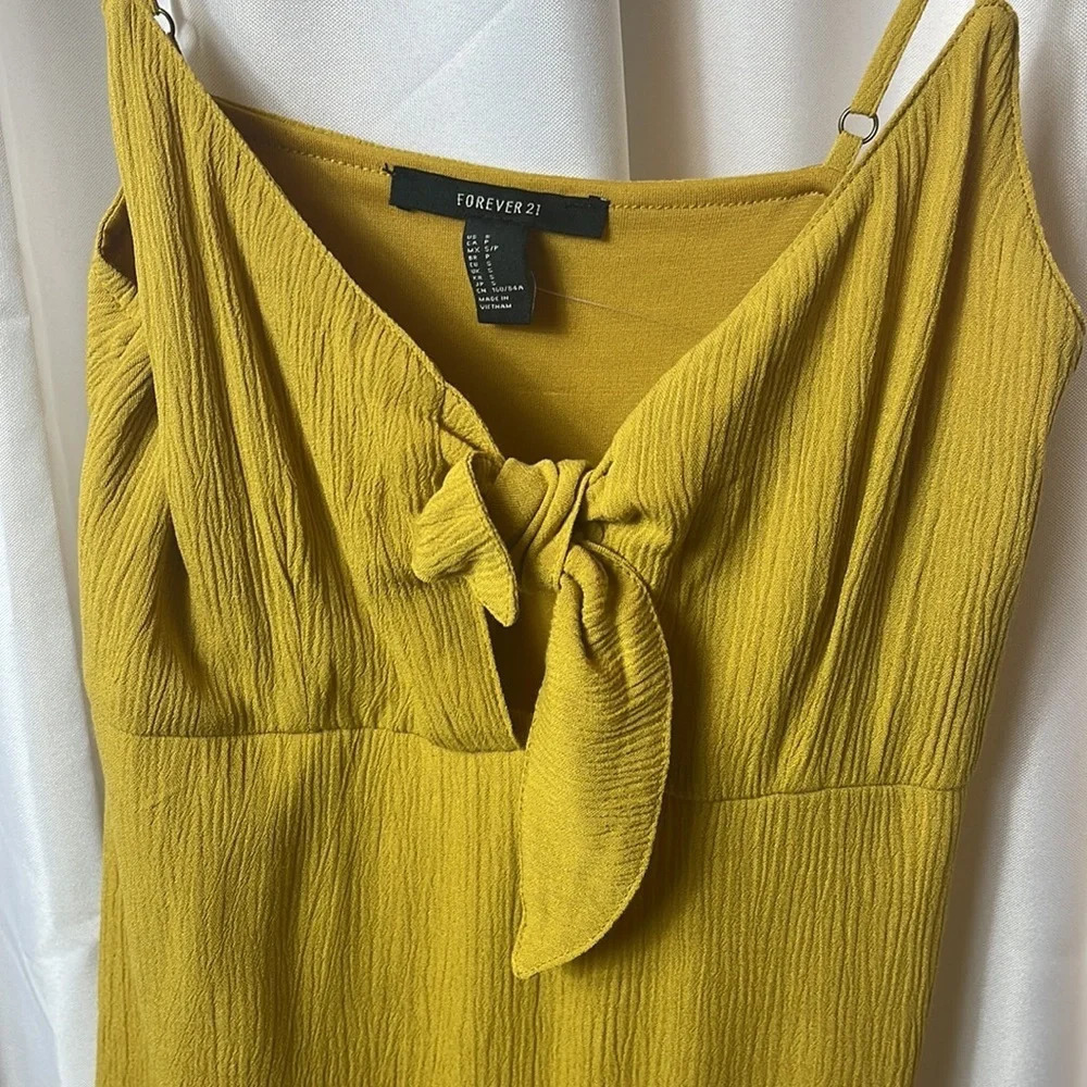 Forever 21 Mustard Yellow Tie Front Maxi Dress Small - Picture 4 of 12